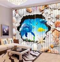 home bedroom decoration fashion customized 3d curtain shells dolphins curtains for bedroom blackout shade window curtains