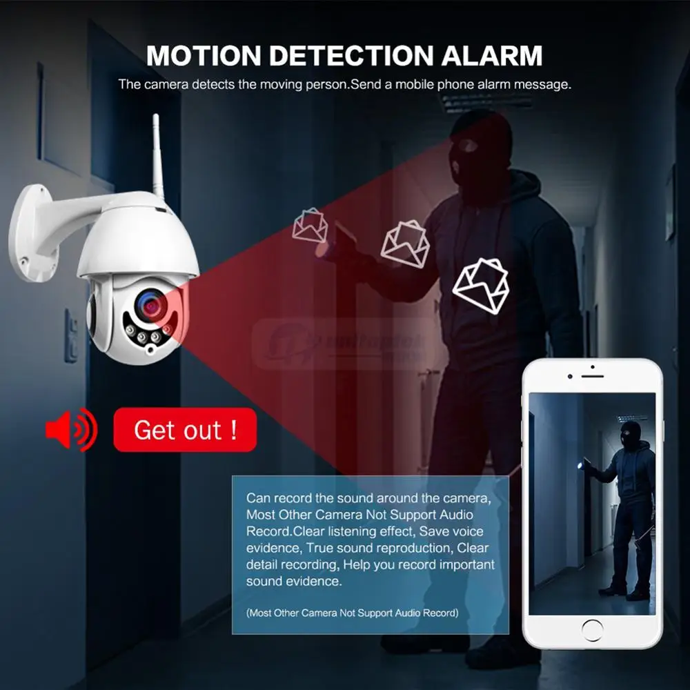 Беспроводная купольная камера 1080 P наружная Wifi PTZ IP безопасности двухсторонняя