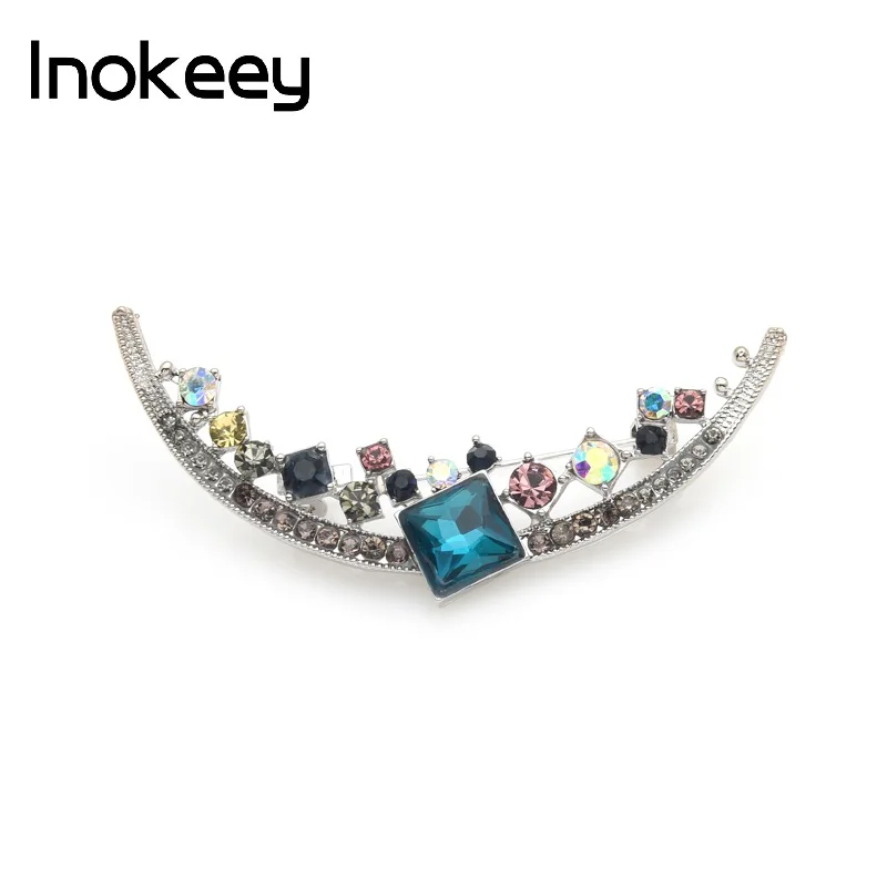 Inokeey Многоцветный горный хрусталь Луна серповидная Брошь шпильки модные