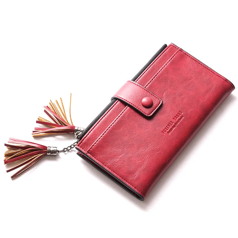 Женский кошелек двусторонний на молнии длинный складной двойная кисточка с