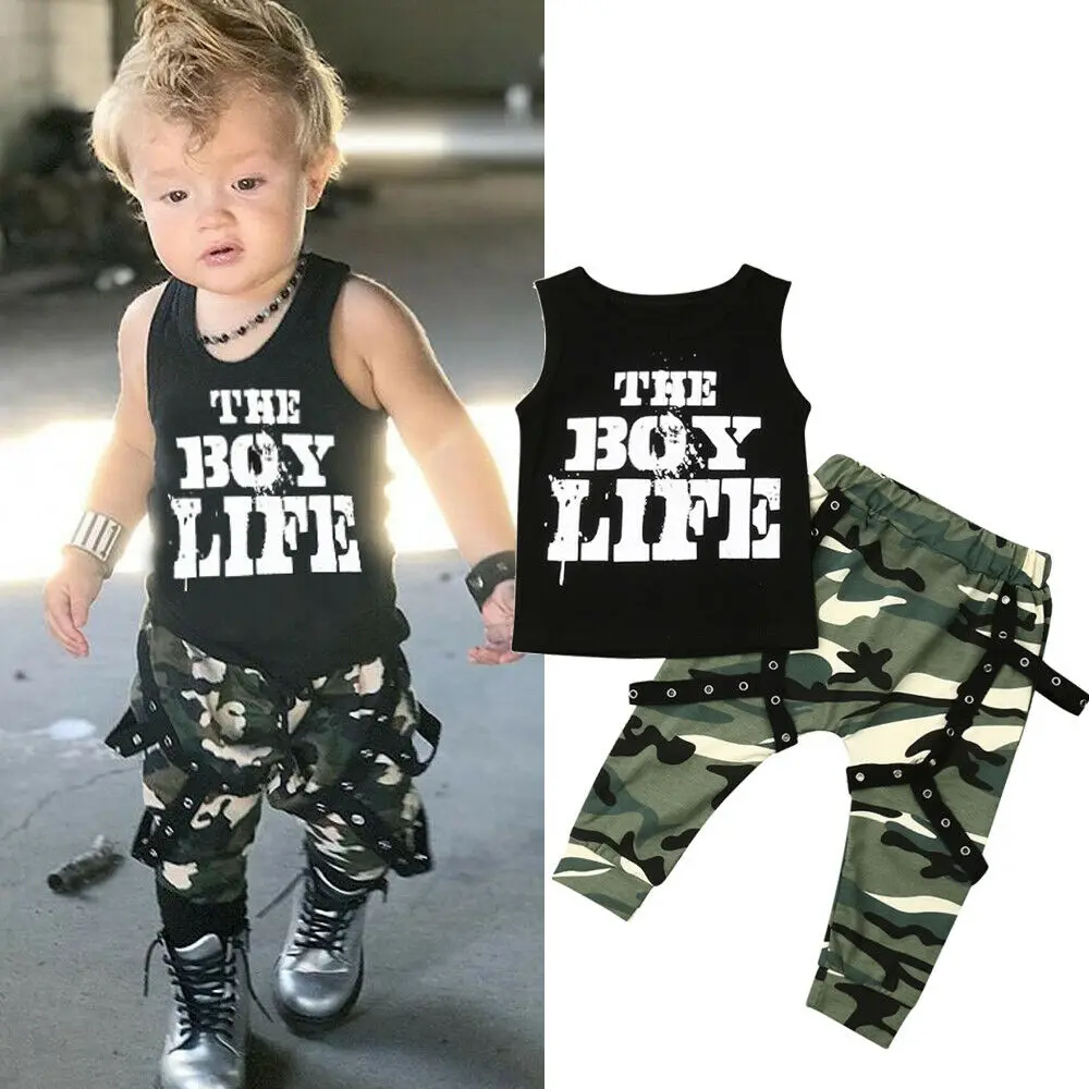 0-3Y Fashion Baby Boy Clothes Sets Tops Vest Camo Pant Trouser Toddler Casual Outfit Set |
