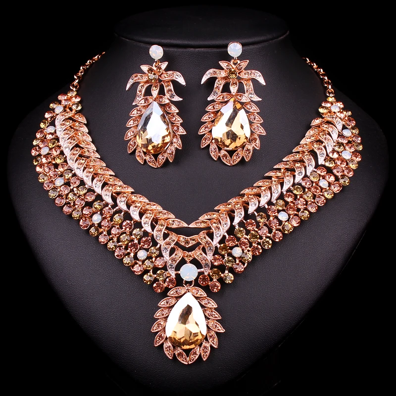 Trendy Bridal Jewelry Sets Wedding Necklace &amp Earring For Brides Party Costume Accessories Flowers Decoration Women Present | Украшения