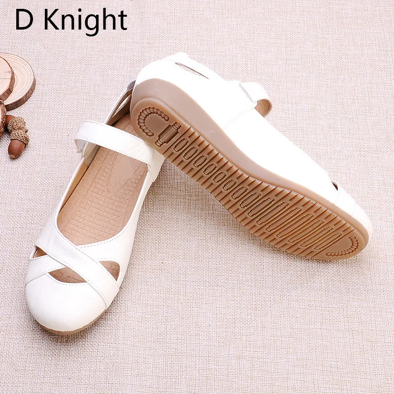 2021 Summer Shoes Women Genuine Leather Flat Sandals Comfortable Soft Hollow Hole Casual Mary Janes Ethnic Women's Shoes Sandals