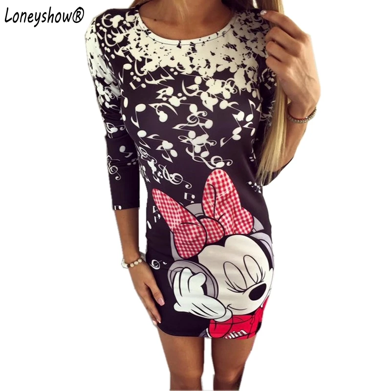 Лидер продаж Loneyshow 2017 новые летние женские повседневные платья с принтом Микки и