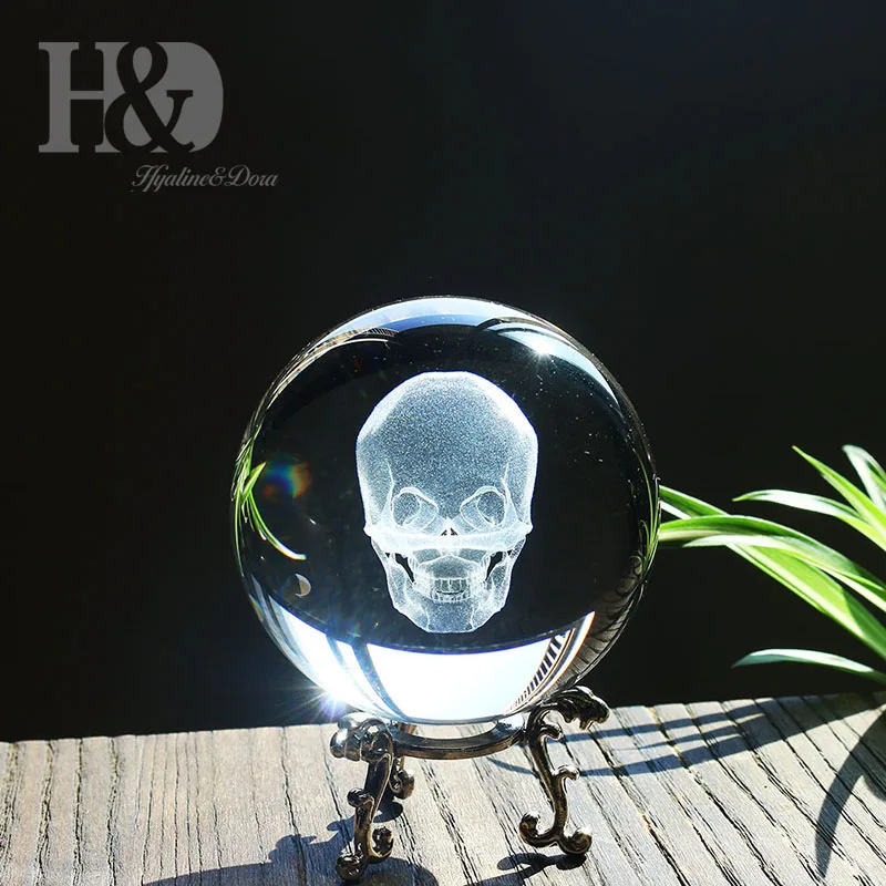 H & D кристально чистый хрустальный шар 80 мм (3 1 дюйма/80 мм) 3d головка черепа включая