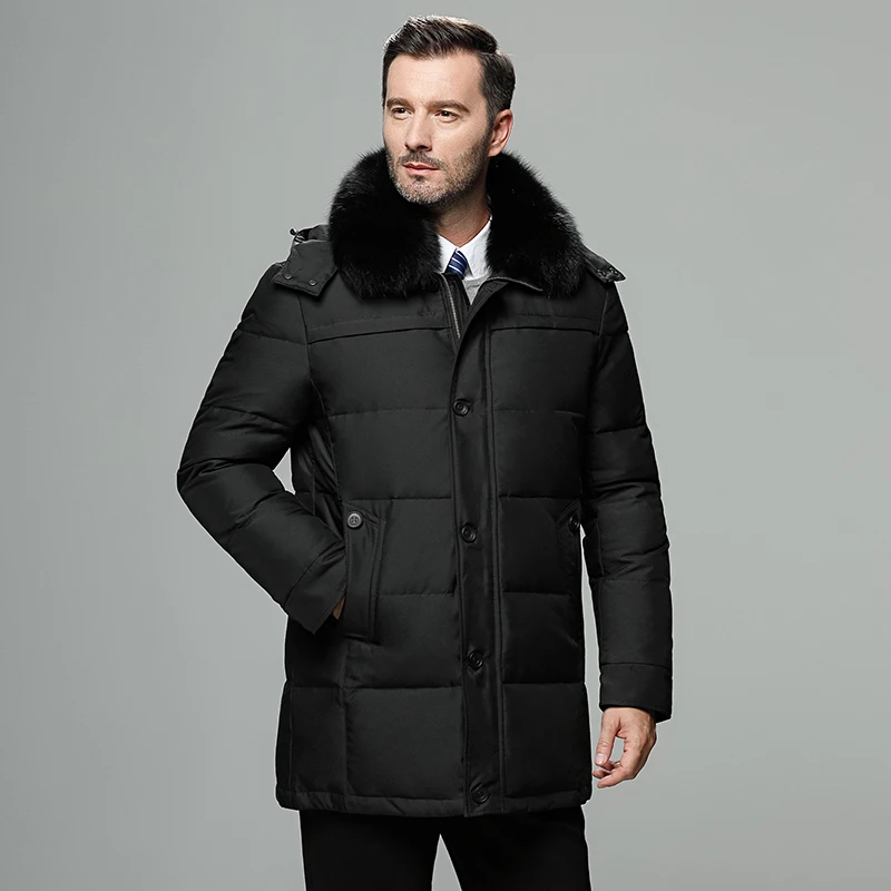 Fur collar men's down jacket brand Russia winter jacket men high quality hat windproof long coat men white duck down jacket 4XL