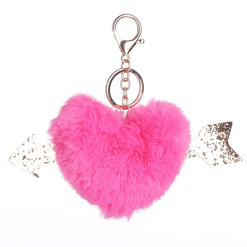 Брелки с помпоном мягкие брелки в форме сердца из искусственного кроличьего меха