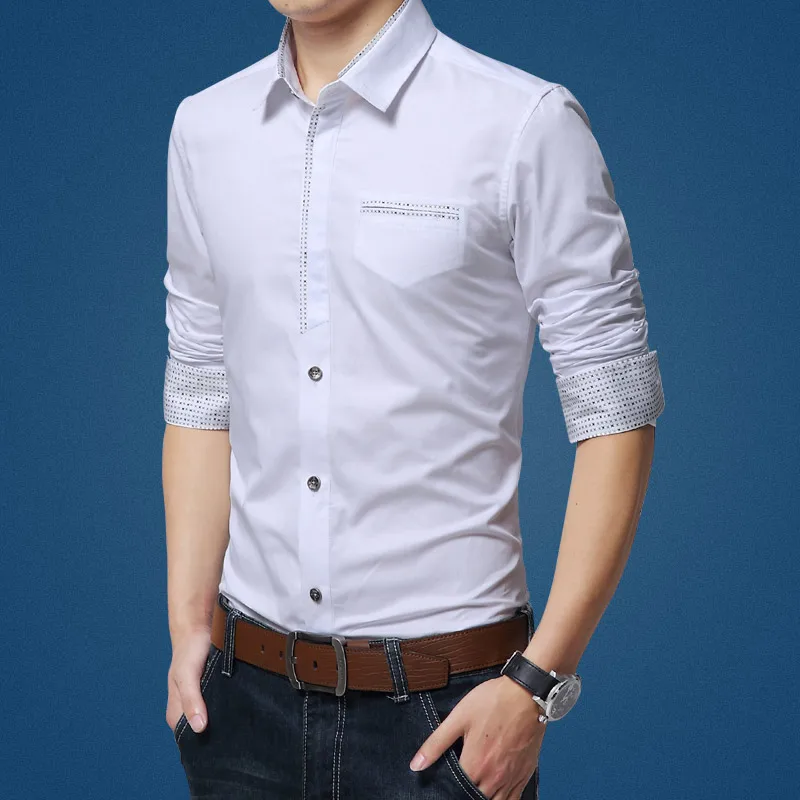 Новинка 2017 Брендовые повседневные мужские рубашки модные тонкие с длинным