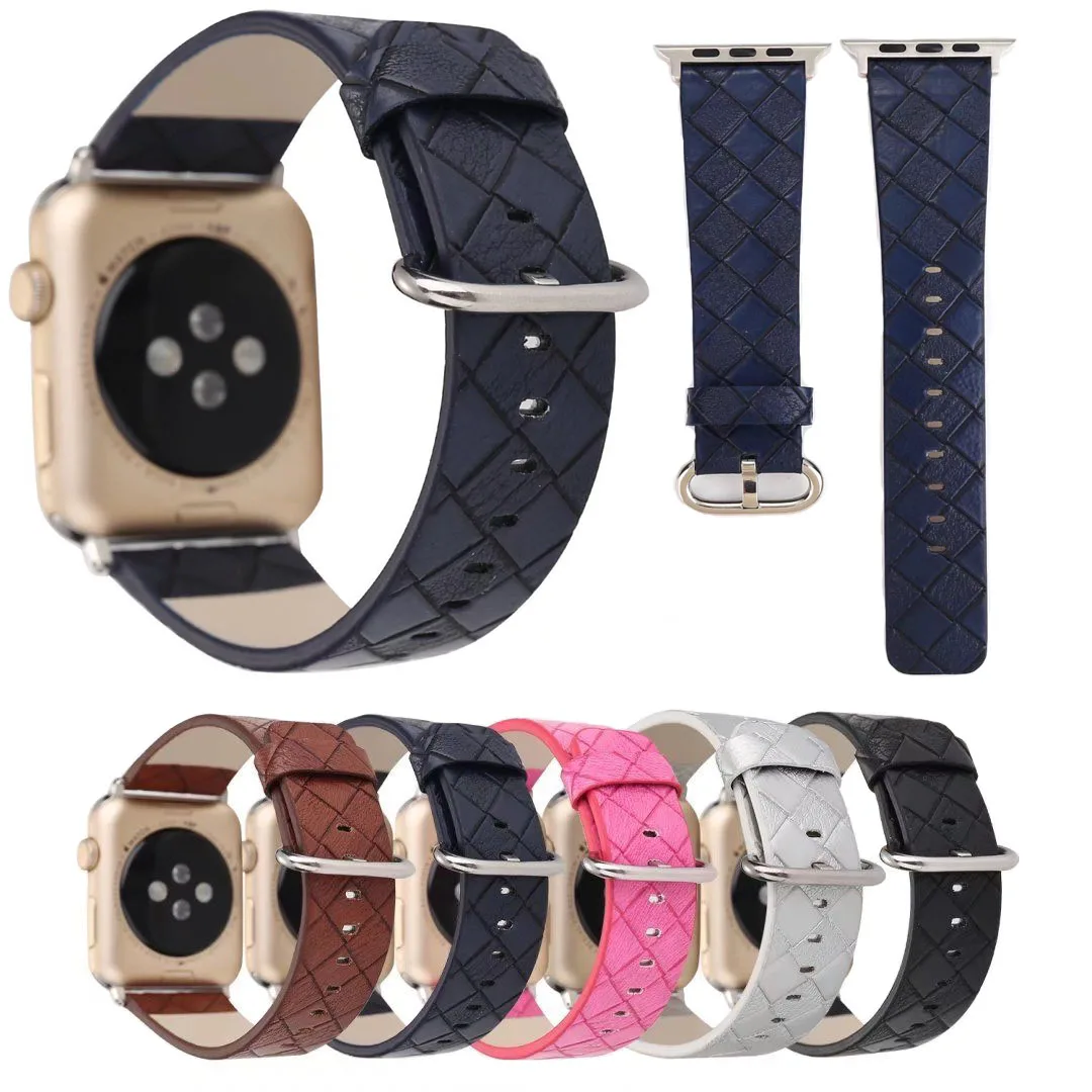 Роскошный Полосатый ремешок из натуральной кожи для Apple Watch с металлической