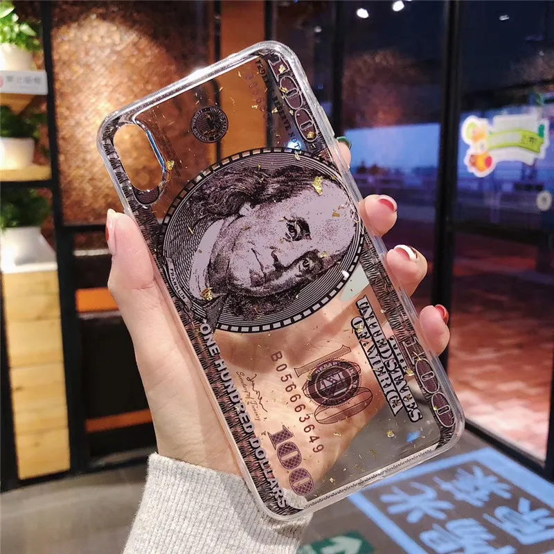 Золотой фольги чехол для iphone 7 XR XS MAX Чехол Мягкий ТПУ задняя крышка 6 S 8 Plus X доллар