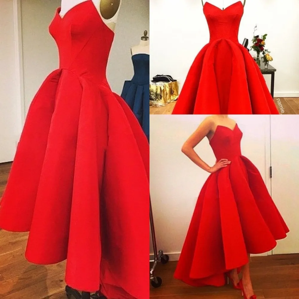 Vestidos, новинка, милое ТРАПЕЦИЕВИДНОЕ Пышное сатиновое красное Hi Lo летнее Myriam Fares селебрити платье для вечеринки, хит, Великолепное платье