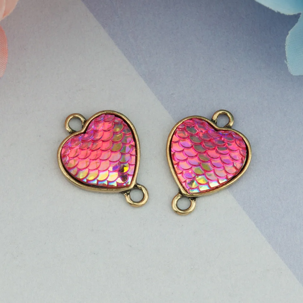DoreenBeads резина с Цинковым Сплавом Mermaid Fish Dragon Scale Коннекторы в виде сердца античное