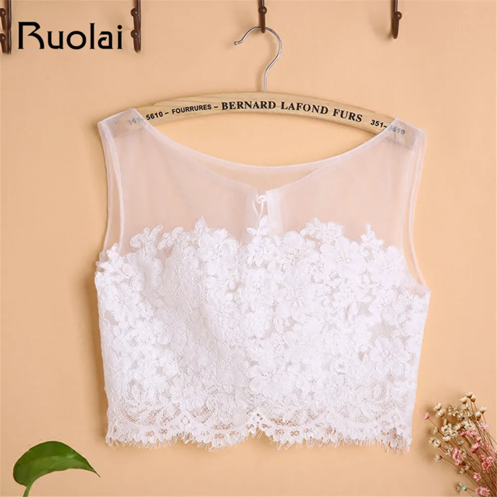 

High quality 2020 Tulle With Lace Appliques Sleeveless Bridal Wedding Bolero Jacket Wedding Lace Shrug Cape Shawl FJ13
