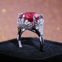 hot sale exaggerated inlaid egg shaped red zircon women rings trendy simple engagement wedding rings with big stone jewelry anel