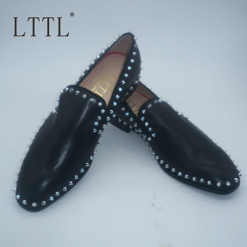 Мужские кожаные лоферы с заклепками без шнуровки | Обувь