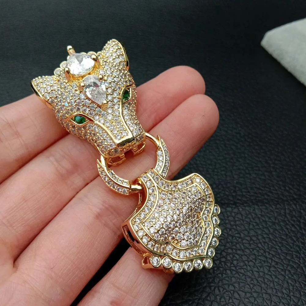 Кубический циркон Micro pave leopard head застежка 22x64 мм золотое покрытие