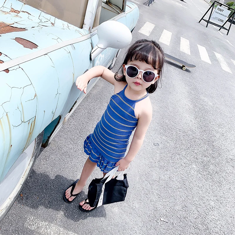 Cute Girls Summer Beach Striped Dress Fine Threaded Kids Beautiful Birthday Toddler Girl Clothes Dresses Baby 2 3 4 5 6 Y | Детская