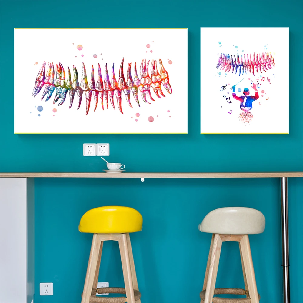 WANGART зубы акварельная печать стоматологический художественный плакат анатомия