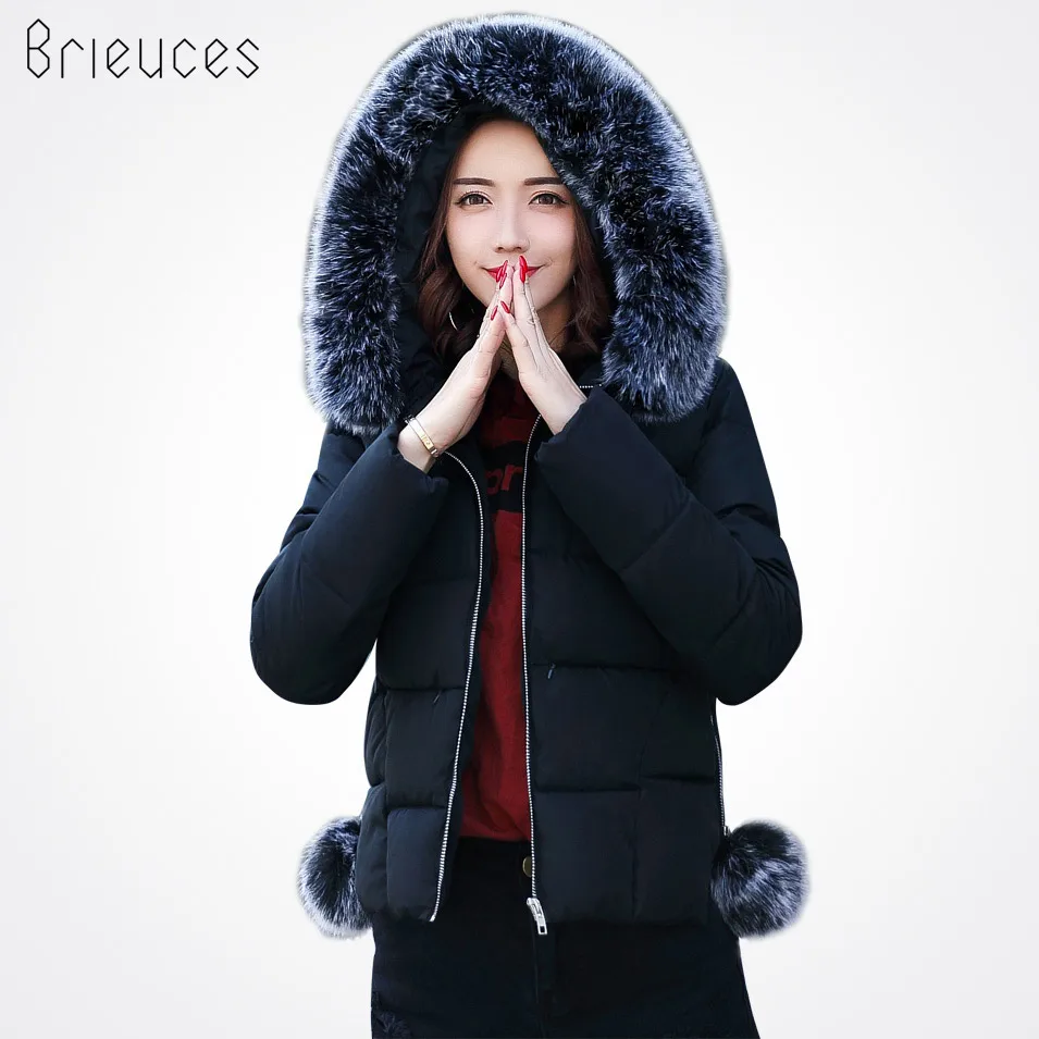 Зимняя куртка Brieuces женская короткая новинка 2017 облегающие Большие теплые парки с