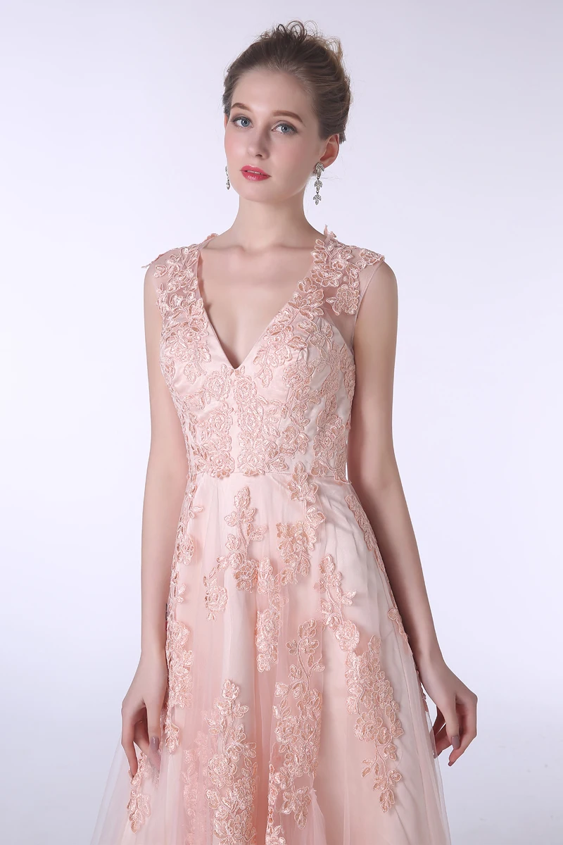 backlackgirl 2018 elegant beautiful high quality as picturesnew arrival Pink Lace Appliques V Neck A Line Prom Evening Dresses | Свадьбы и