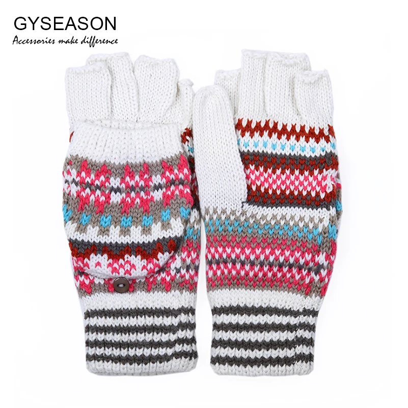 Перчатки без пальцев женские зимние вязаные теплые пуговицы Guantes