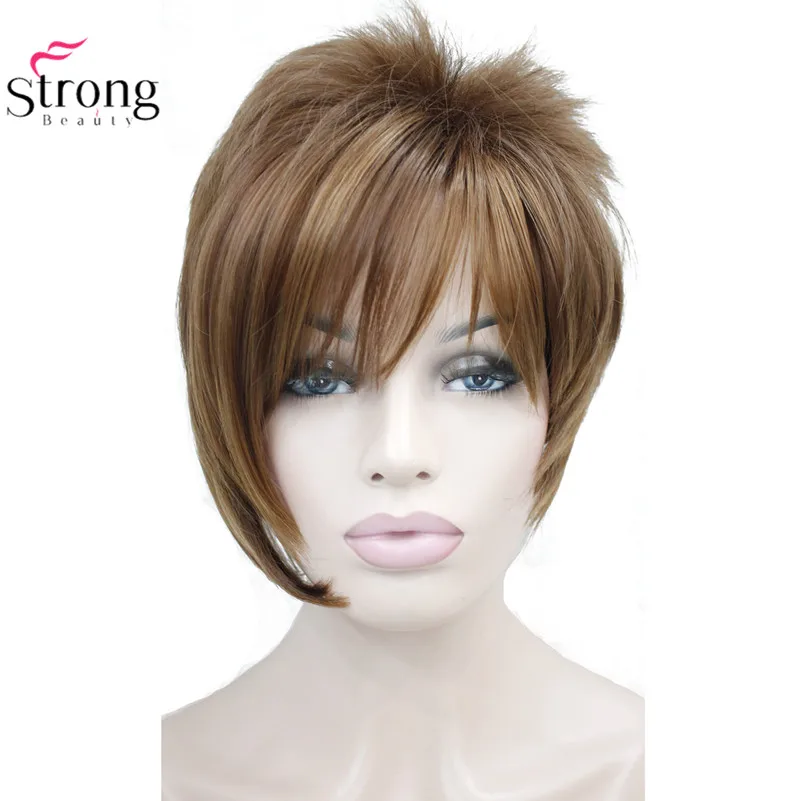 StrongBeauty светильник Auburn с высоким светильник s наклонные челки короткие прямые синтетические волосы парик для девушки