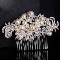 floralbride art deco alloy clear rhinestones crystals pearls flower wedding hair comb bridal hair accessories women jewelry