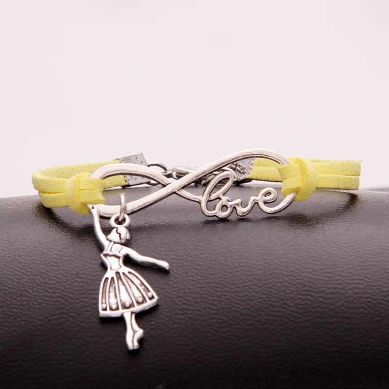 New Fashion Antique Silver Ballerina Girl Charms Small Pendant Infinity Love Leather Dance Bracelets Lovely Jewelry Unique Gifts | Украшения