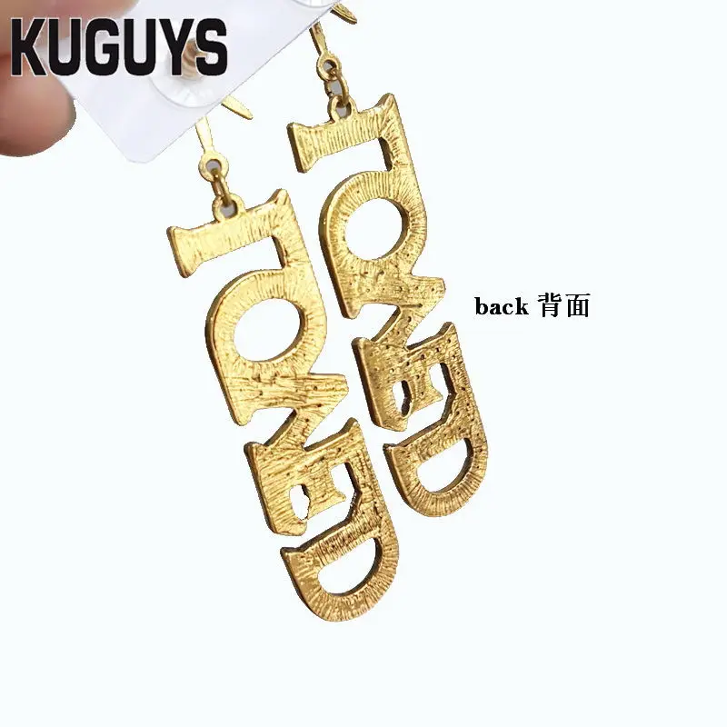 KUGUYS Ribbon Jewelry Womens HipHop Letter Long Dangle Earrings for Women Pendientes Crystals Star Drop Earring Brincos | Украшения и