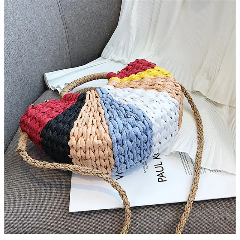 Модная Соломенная женская летняя сумка из ротанга, ручная работа, тканые богемные пляжные женские сумки, плетеная Дорожная сумка на плечо, большая сумка-тоут