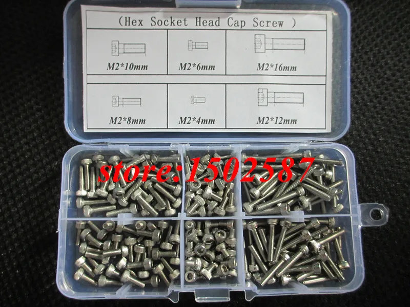 180 шт./лот M2 Cap Screw DIN912 Hex Socket Head Accessories Kits M2X4/6/8/10/12/16mm Bolt A2 70 Нержавеющая сталь SUS304|steel