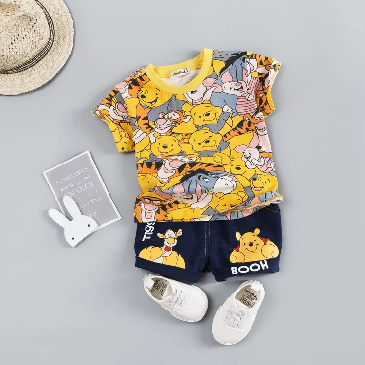 Summer Short sleeve baby printed cartoon casualset girl and boy o-neck Baby's Sets 6-24 month Cotton Suits clothes | Детская одежда