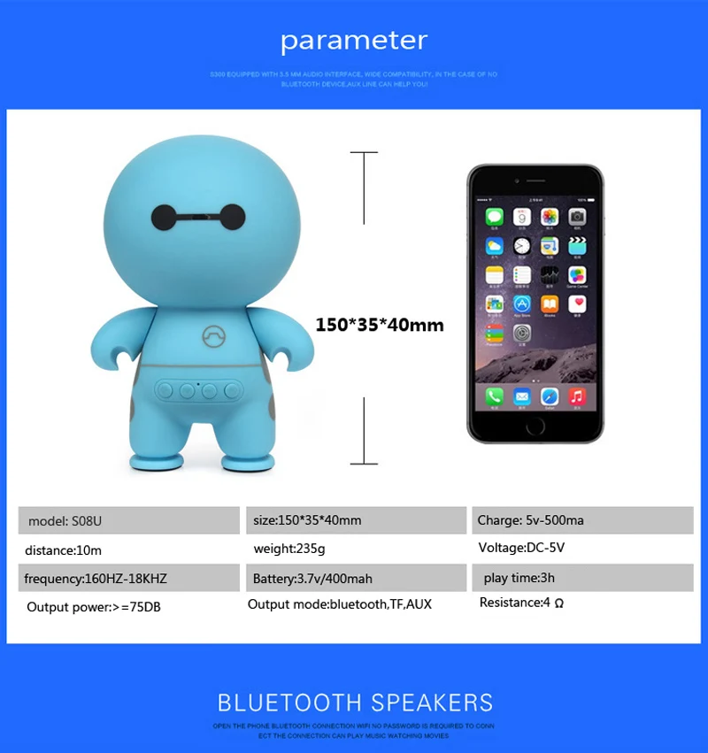 Мультяшный Baymax беспроводной bluetooth динамик портативный мини прекрасный аудио громче bluetooth динамик поддержка TF/USB