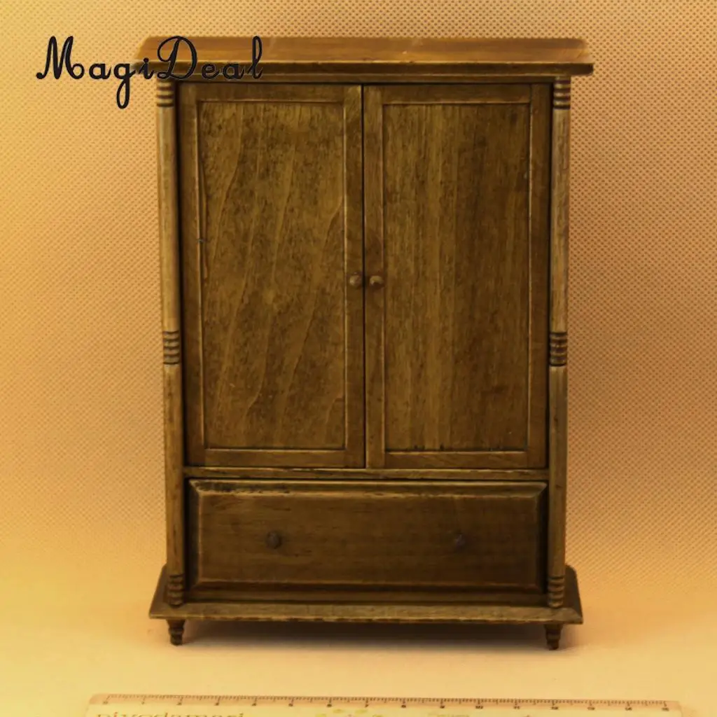 MagiDeal высокая имитация 1/12 весы винтажный деревянный шкаф миниатюрный кукольный домик для спальня гостиная кухонная мебель Acc