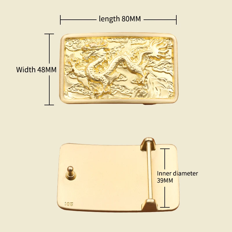 High Quality Belt Buckle for Men 100% Solid Brass Copper Antique Retro Chinese Dragon Embossed |