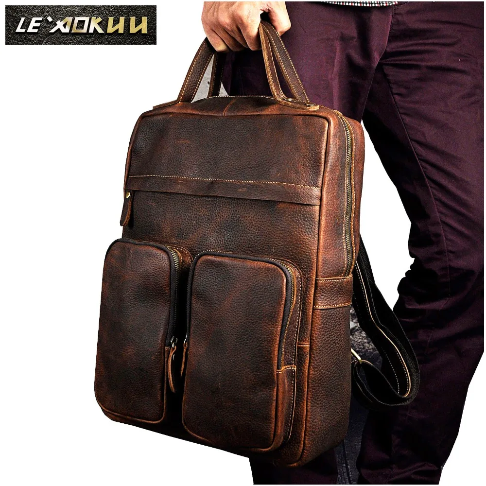 Original Leather Heavy Duty Large Design Men Travel Casual Backpack Daypack Rucksack Fashion College School Book Laptop Bag 2107