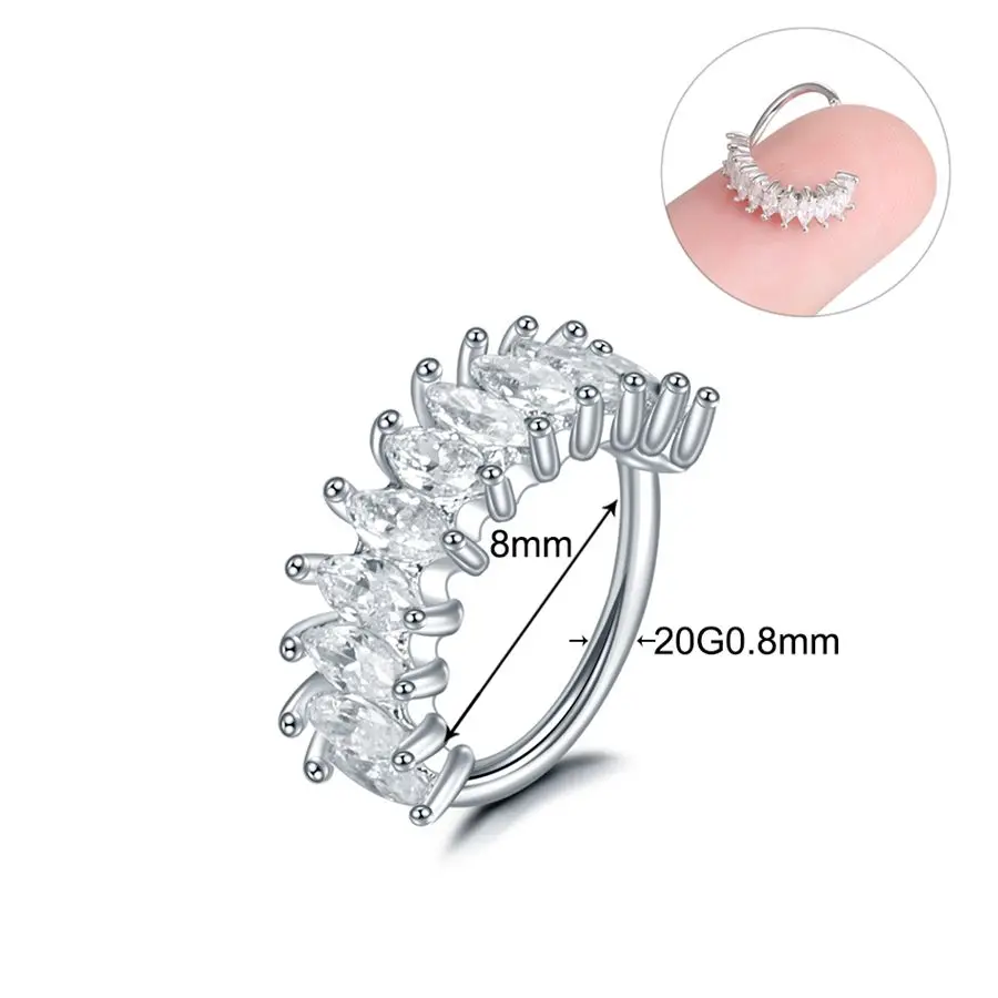 1 шт. 20G Медь Открытые Кольца Daith серьги спирали кликер CZ драгоценный камень из нержавеющей стали, Rook Серьги Кольца для пирсинга перегородки носа кольца в носу и ушах, пирсинг, модные украшения - Окраска металла: Style4