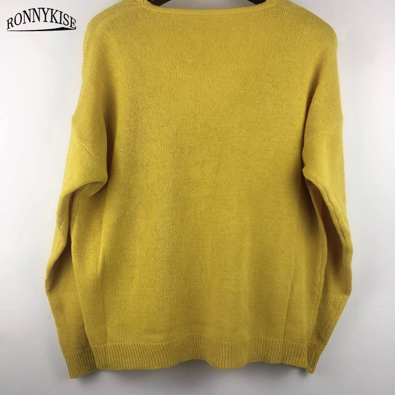 RONNYKISE Sexy V-neck Knitted Sweaters Women Fashion Long Sleeve Casual Tops Autumn Winter | Женская одежда