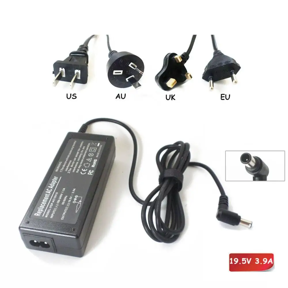 

Laptop Battery Charger Power Supply Cord 19.5V 3.9A For Sony VGP-AC19V20 VGP-AC19V19 VGN-NW NS NR P New