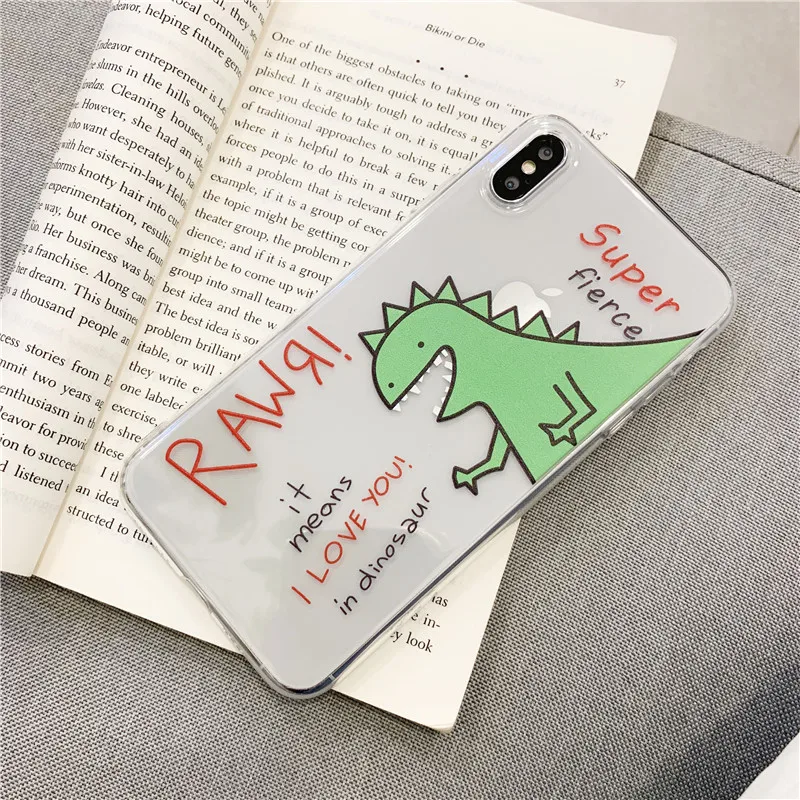 Cute Dinosaur Transparent Phone Case For iphone XS Max XR X 8 plus 6 6s 7 Cases Fashion Cartoon Soft TPU Coque Capa | Мобильные