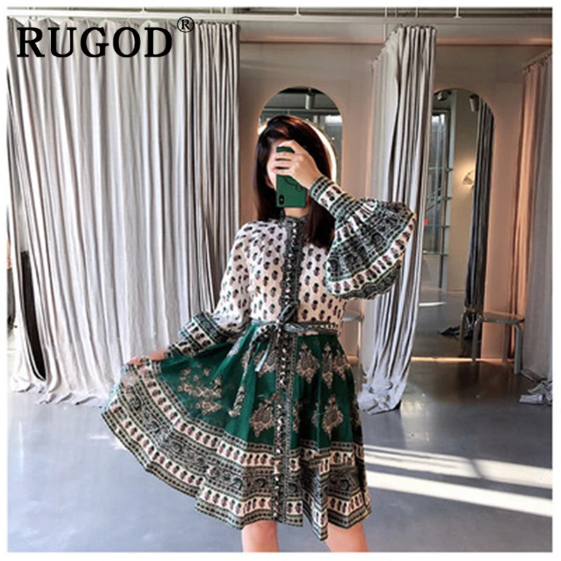 Женское винтажное платье с цветочным принтом RUGOD Модные Вечерние Платья миди