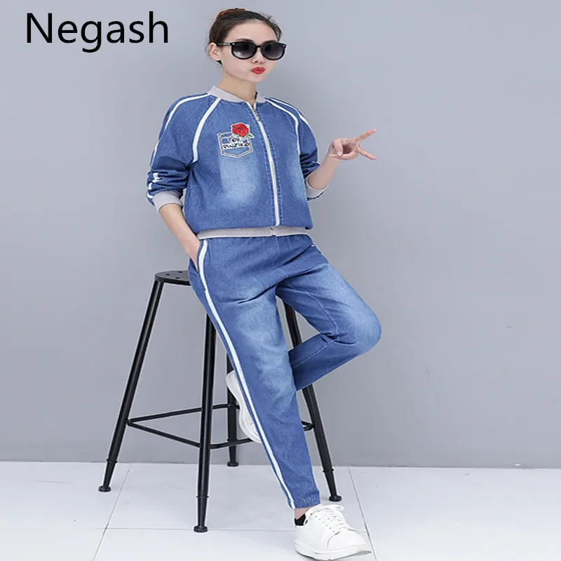 Весна комплект из двух предметов цветочный Вышивка Джинсовые куртки и Джинсы для