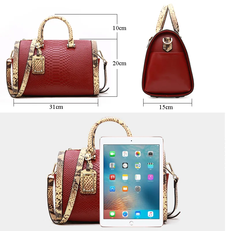 Женская сумка Бостон из натуральной кожи с тиснением под рептилию|bags handbags|handbags for