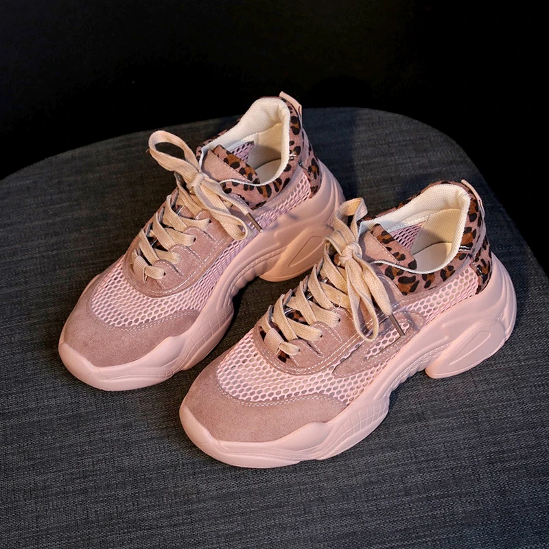 Женские кроссовки для бега с леопардовым принтом визуально увеличивающие рост