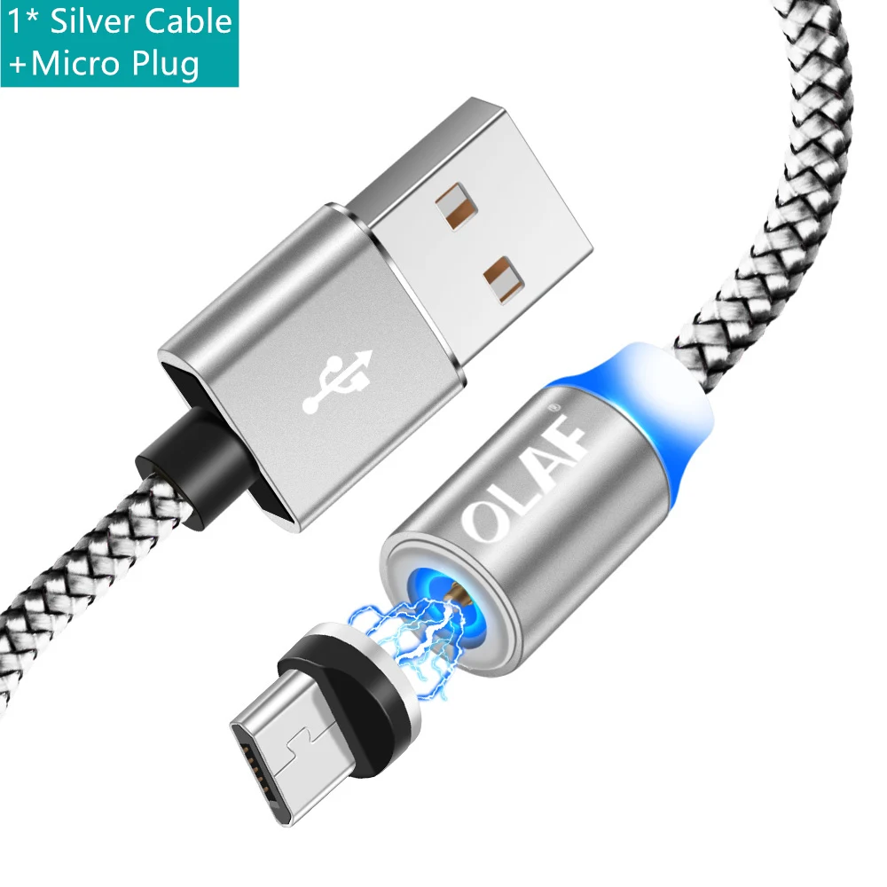 Магнитный usb-кабель Олаф для iphone X XS Max, быстрая зарядка, кабель Micro USB type C, Магнитный зарядный провод для samsung, Xiaomi, huawei - Цвет: Silver For Micro