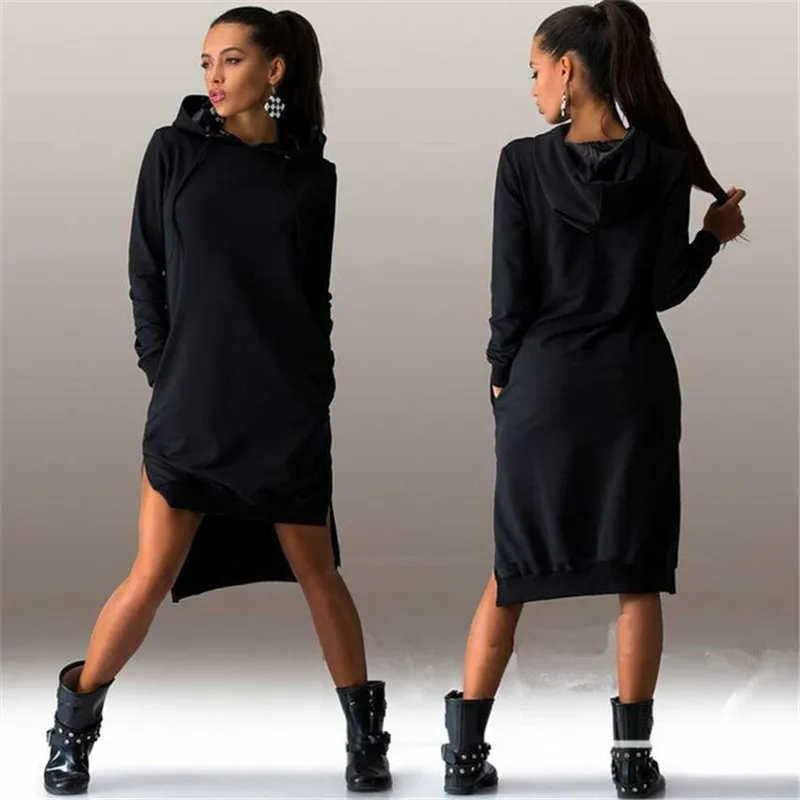 Зимние платья мини 2017 с длинным рукавом однотонное теплое тонкое повседневное