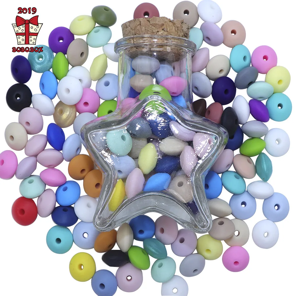 BOBO.BOX 50pcs Baby Teething Toys Pearl Silicone Beads Lentil 12mm Baby Teether Beads DIY Necklace Jewelry Bead Baby Care Toy