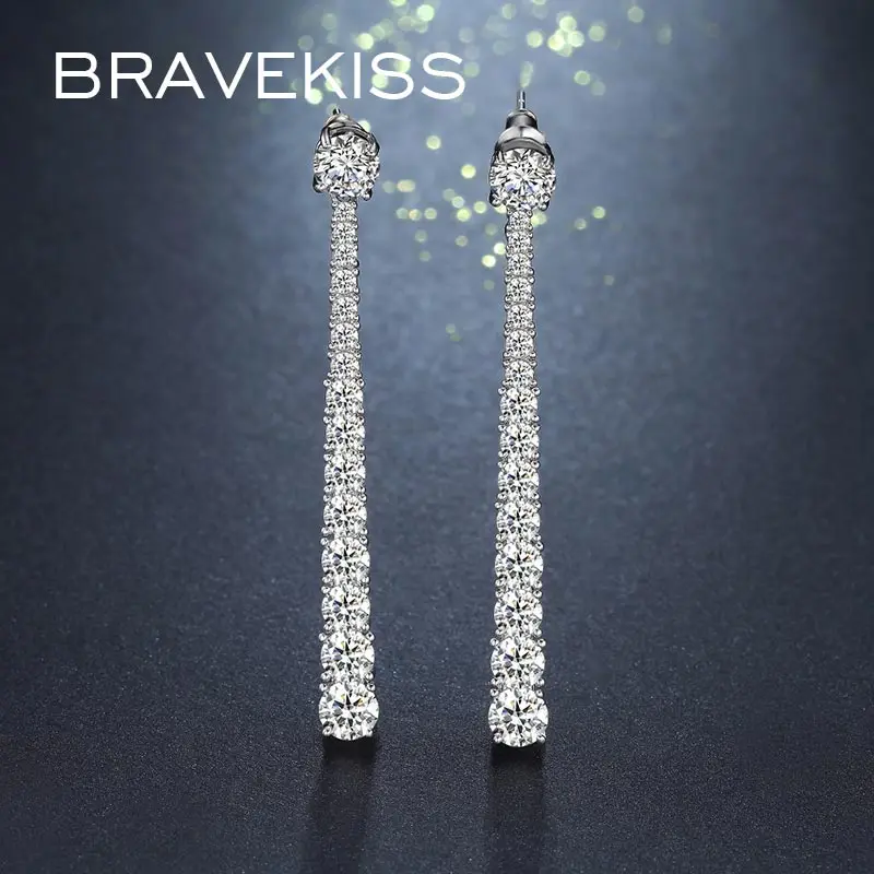 BRAVEKISS Роскошные Длинные Прямоугольная форма простой кристалл падение серьги для