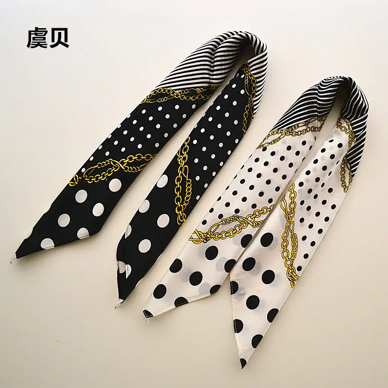 Платок в черный и белый горошек платок маленький квадратный шелковый шарф