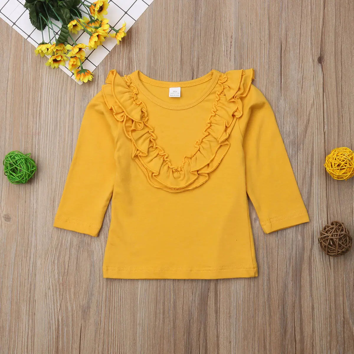 Spring Cute Casual Toddlers NEW Kids Baby Girl Vintage Ruffled Collar Solid Cotton O-Neck Long Sleeve Tops T Shirt Blouse | Мать и